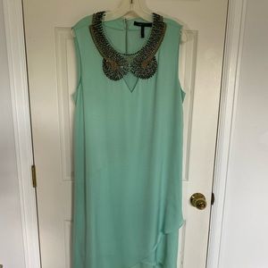 BCBG Maxazria teal beaded high-low dress